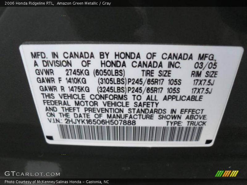 Amazon Green Metallic / Gray 2006 Honda Ridgeline RTL