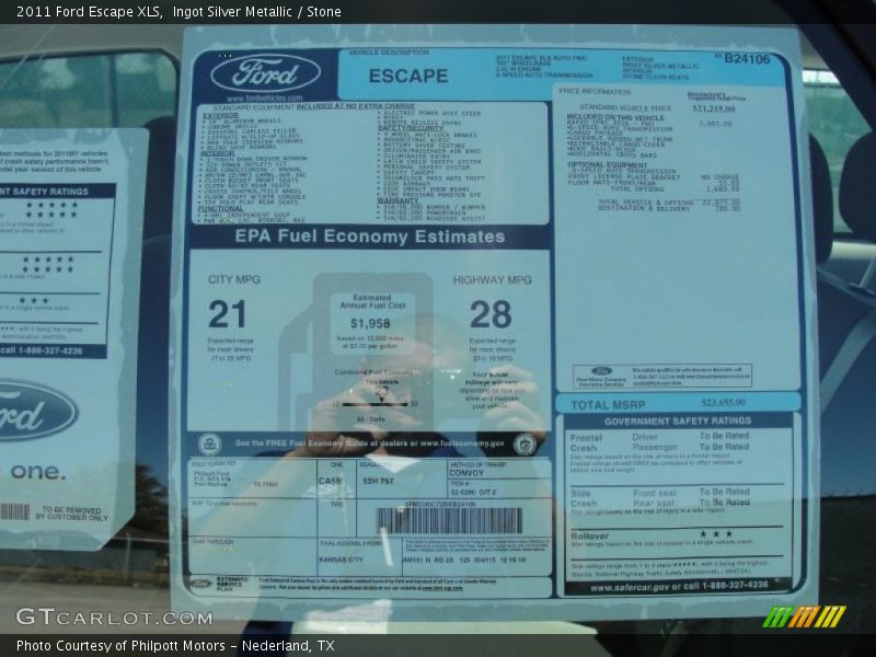  2011 Escape XLS Window Sticker