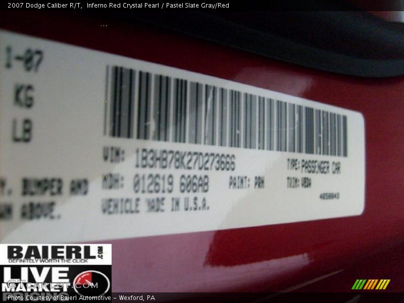 Inferno Red Crystal Pearl / Pastel Slate Gray/Red 2007 Dodge Caliber R/T