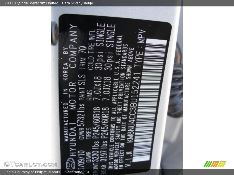 Ultra Silver / Beige 2011 Hyundai Veracruz Limited
