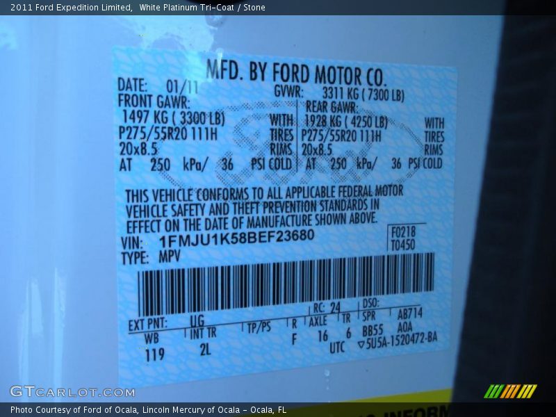 2011 Expedition Limited White Platinum Tri-Coat Color Code UG
