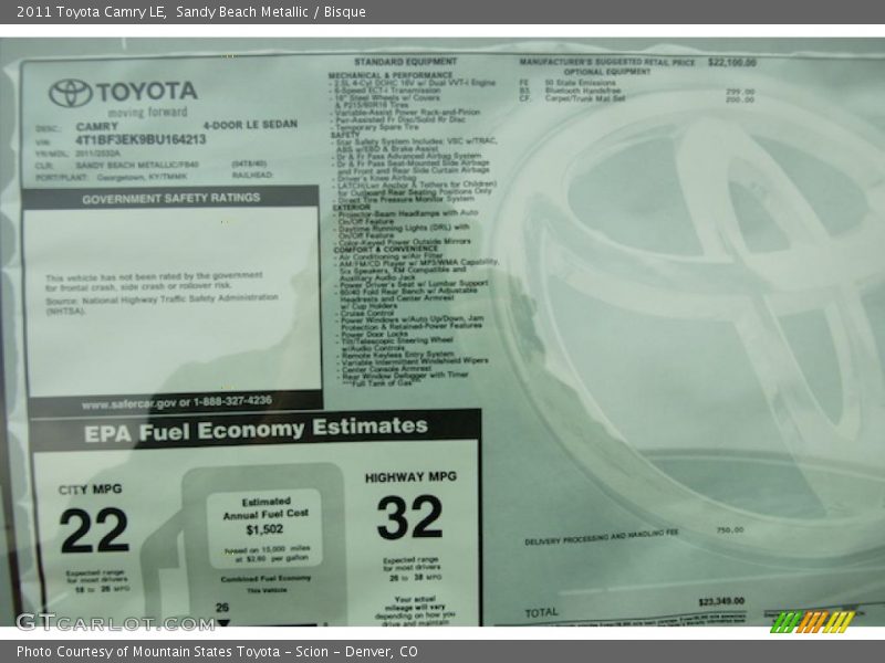 Sandy Beach Metallic / Bisque 2011 Toyota Camry LE