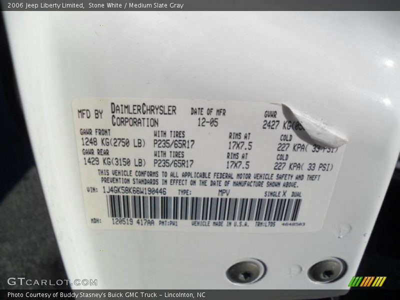 Stone White / Medium Slate Gray 2006 Jeep Liberty Limited
