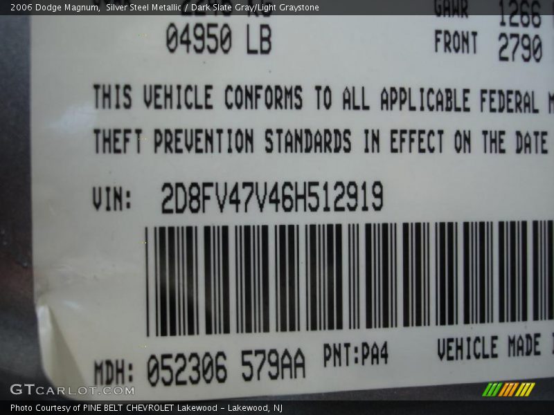 Silver Steel Metallic / Dark Slate Gray/Light Graystone 2006 Dodge Magnum