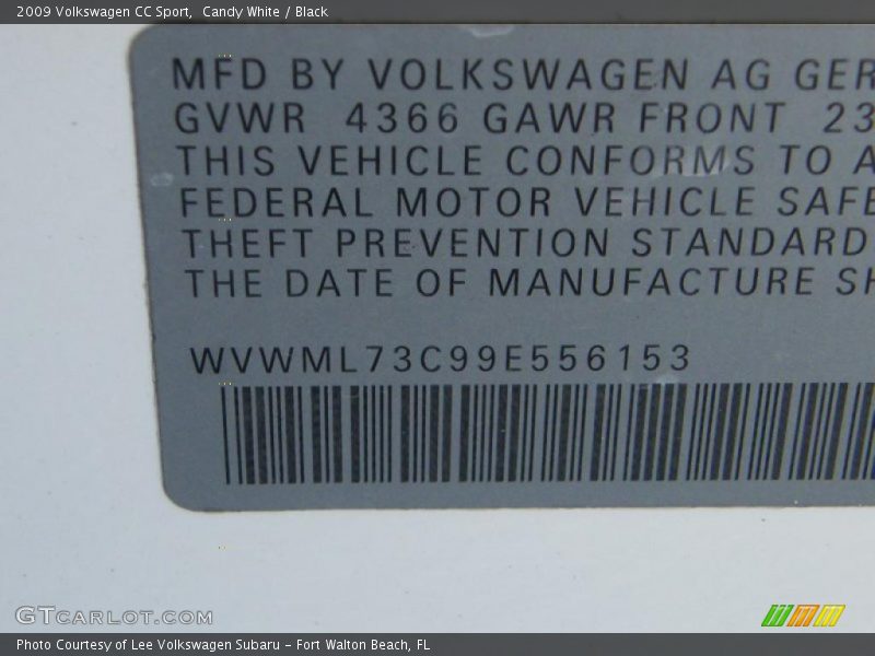 Candy White / Black 2009 Volkswagen CC Sport