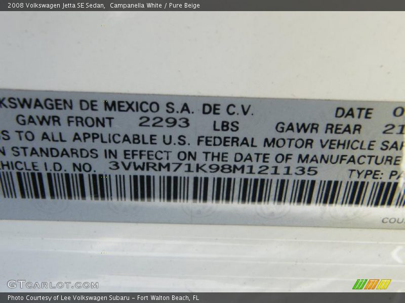Campanella White / Pure Beige 2008 Volkswagen Jetta SE Sedan