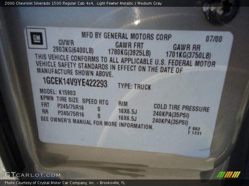 Light Pewter Metallic / Medium Gray 2000 Chevrolet Silverado 1500 Regular Cab 4x4