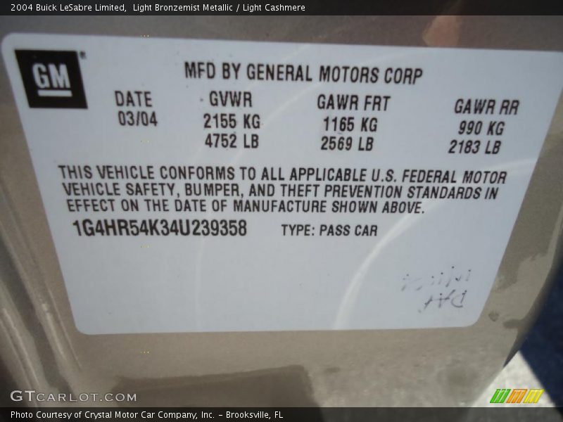 Light Bronzemist Metallic / Light Cashmere 2004 Buick LeSabre Limited