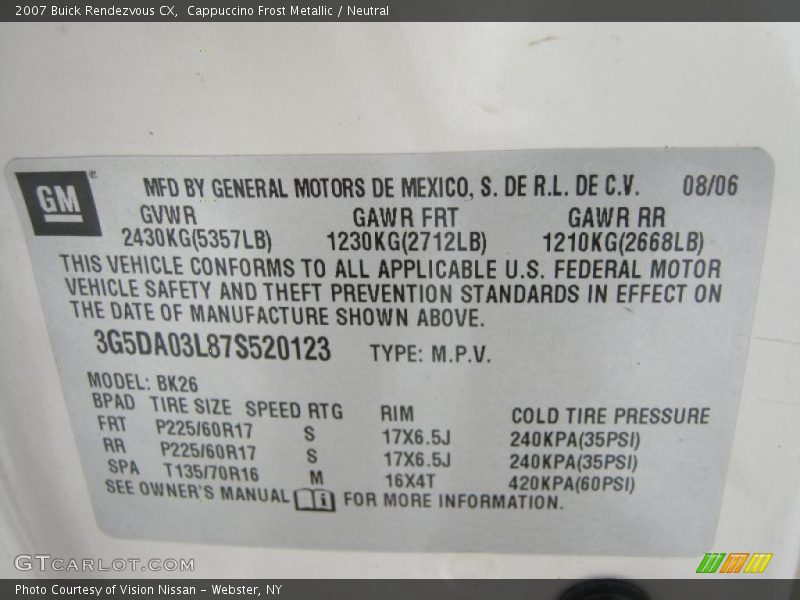 Cappuccino Frost Metallic / Neutral 2007 Buick Rendezvous CX
