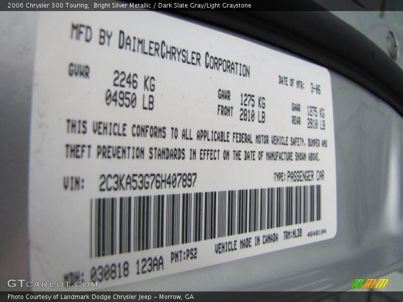 Bright Silver Metallic / Dark Slate Gray/Light Graystone 2006 Chrysler 300 Touring