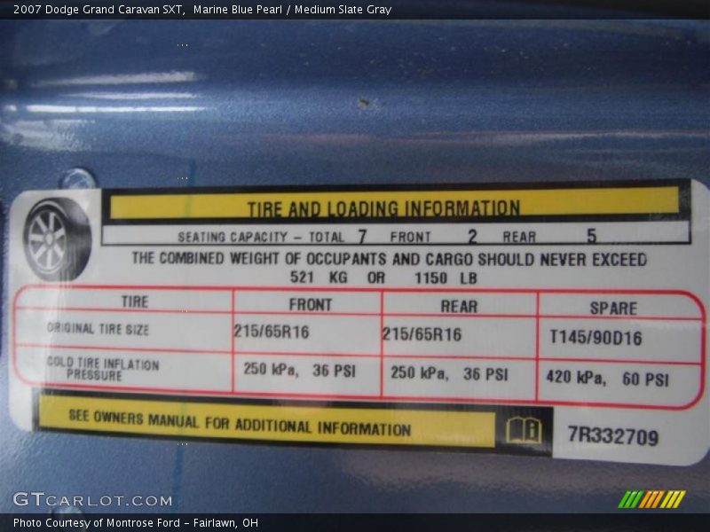 Marine Blue Pearl / Medium Slate Gray 2007 Dodge Grand Caravan SXT