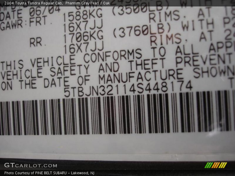 Phantom Gray Pearl / Oak 2004 Toyota Tundra Regular Cab