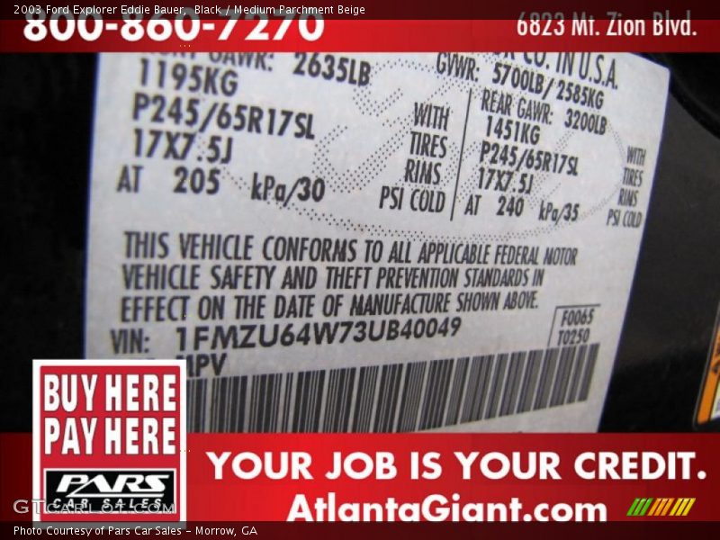 Black / Medium Parchment Beige 2003 Ford Explorer Eddie Bauer