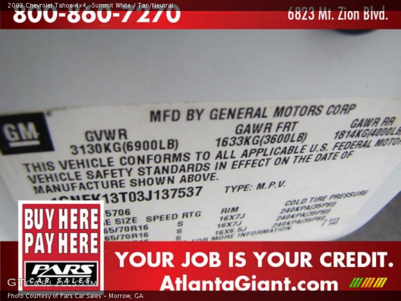 Summit White / Tan/Neutral 2003 Chevrolet Tahoe 4x4