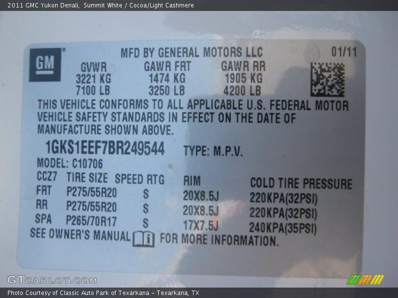 Summit White / Cocoa/Light Cashmere 2011 GMC Yukon Denali