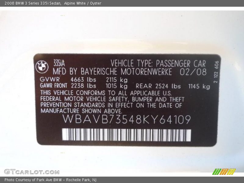 Alpine White / Oyster 2008 BMW 3 Series 335i Sedan