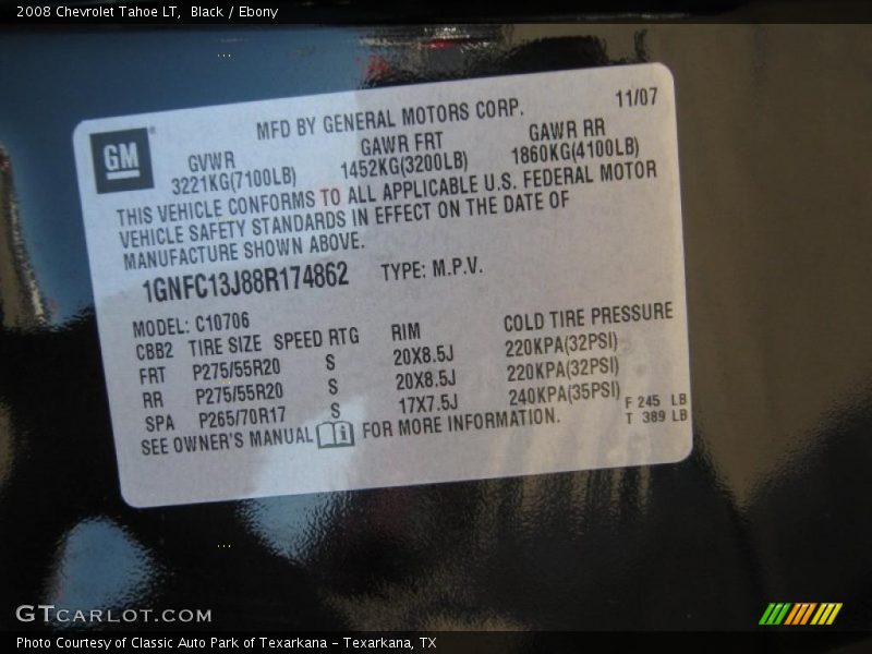 Black / Ebony 2008 Chevrolet Tahoe LT