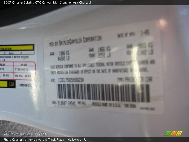 Stone White / Charcoal 2005 Chrysler Sebring GTC Convertible