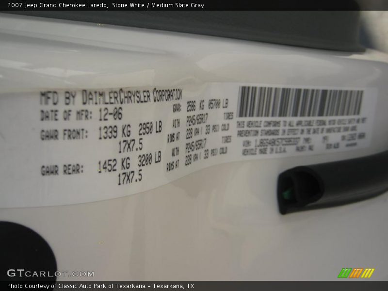 Stone White / Medium Slate Gray 2007 Jeep Grand Cherokee Laredo