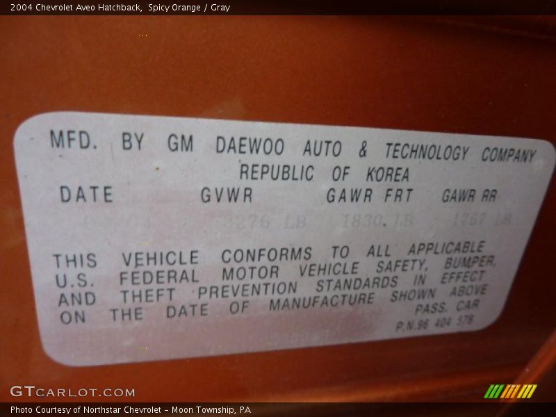 Spicy Orange / Gray 2004 Chevrolet Aveo Hatchback