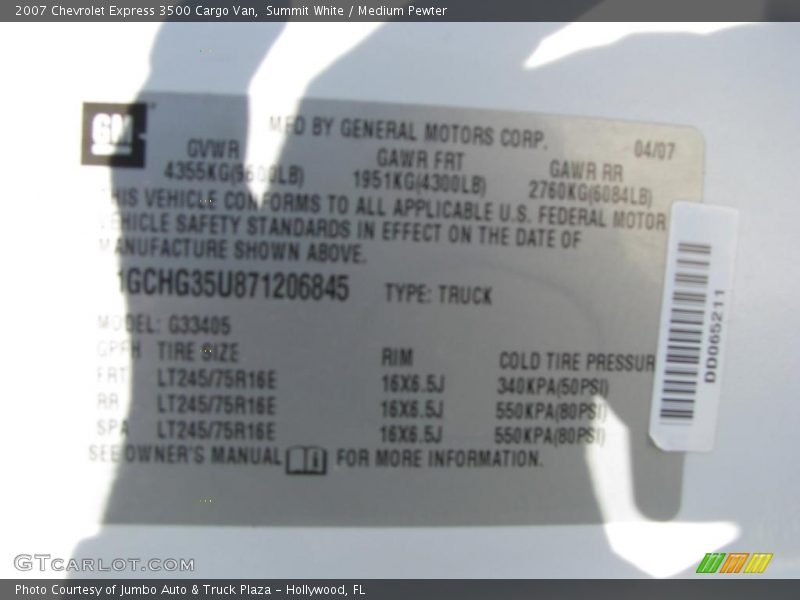 Summit White / Medium Pewter 2007 Chevrolet Express 3500 Cargo Van