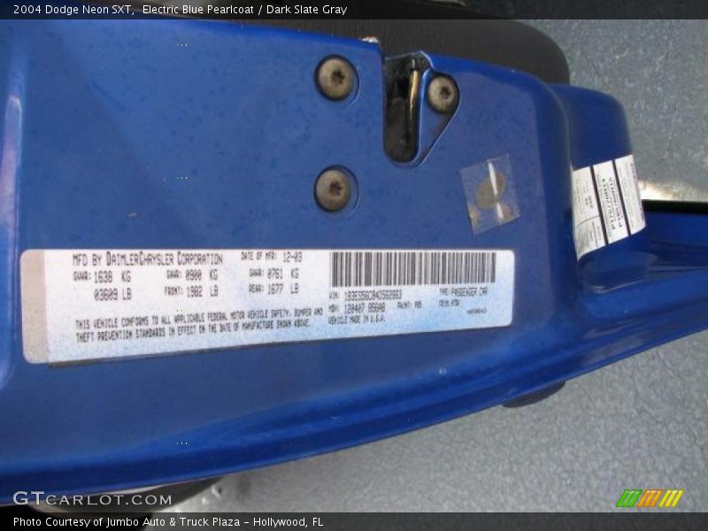 Electric Blue Pearlcoat / Dark Slate Gray 2004 Dodge Neon SXT