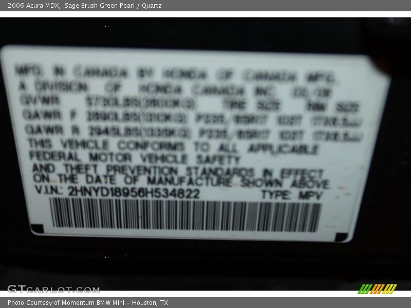 Sage Brush Green Pearl / Quartz 2006 Acura MDX