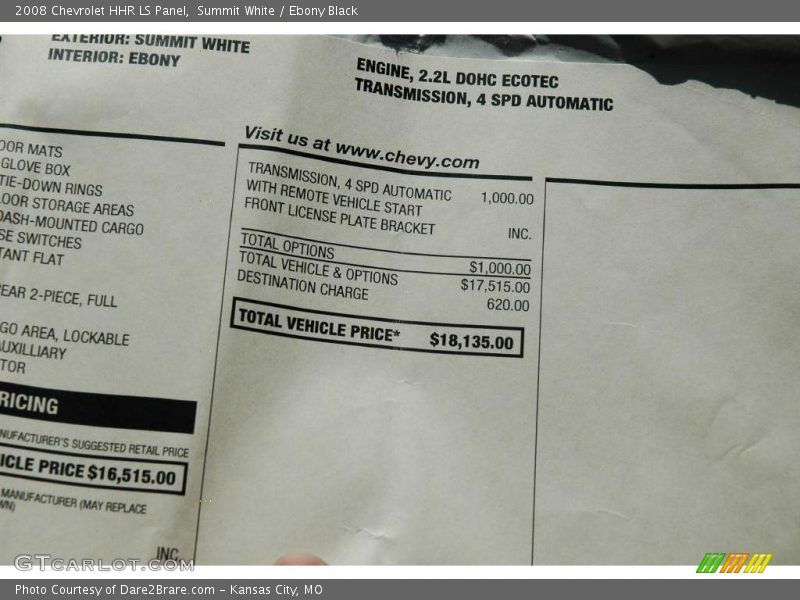 Summit White / Ebony Black 2008 Chevrolet HHR LS Panel