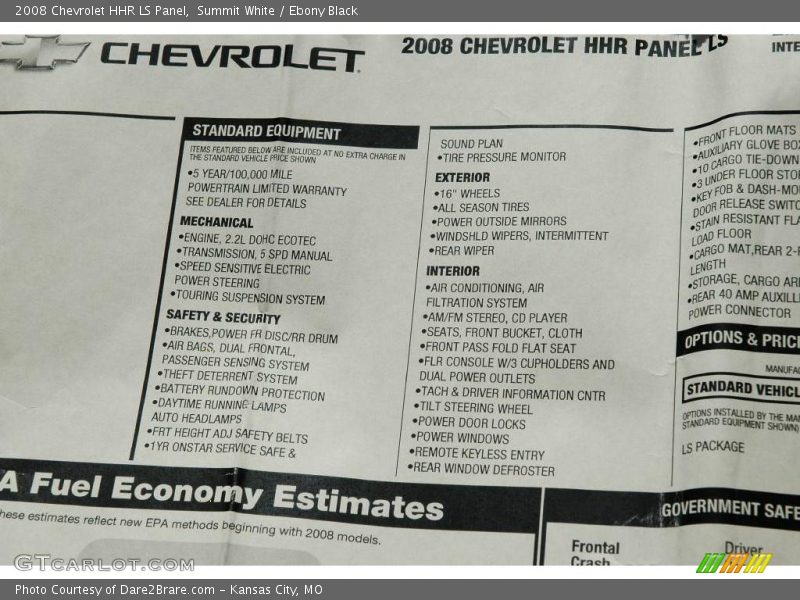 Summit White / Ebony Black 2008 Chevrolet HHR LS Panel