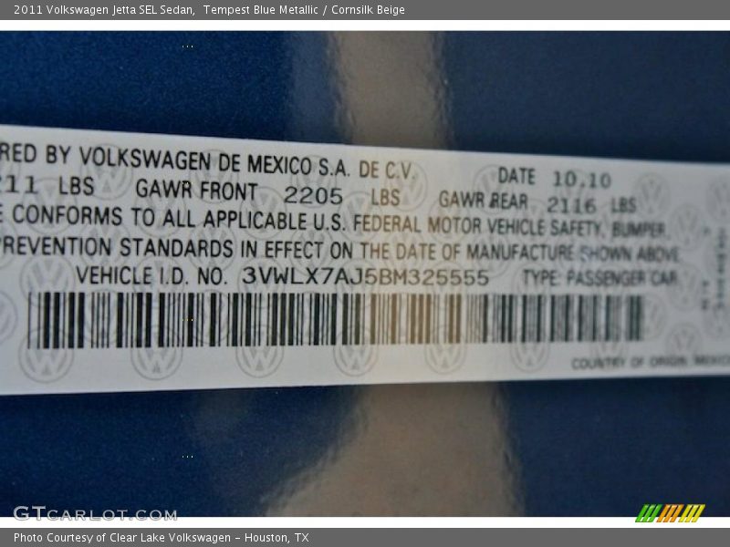 Tempest Blue Metallic / Cornsilk Beige 2011 Volkswagen Jetta SEL Sedan