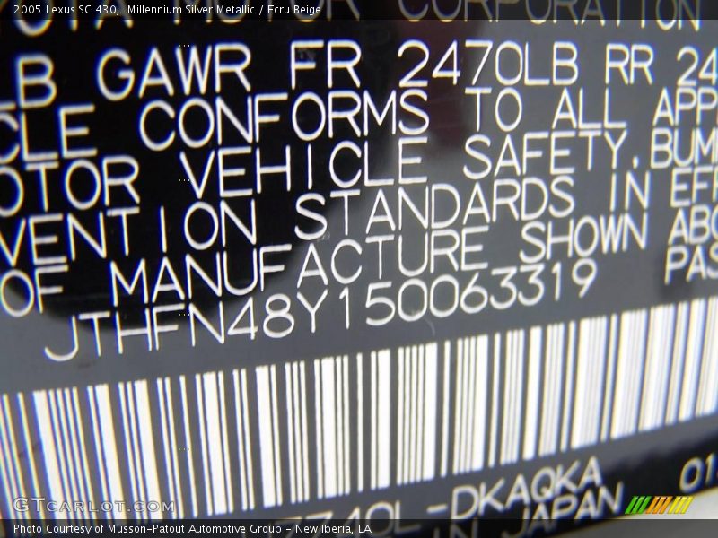 Millennium Silver Metallic / Ecru Beige 2005 Lexus SC 430