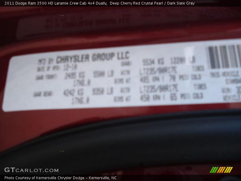 Deep Cherry Red Crystal Pearl / Dark Slate Gray 2011 Dodge Ram 3500 HD Laramie Crew Cab 4x4 Dually