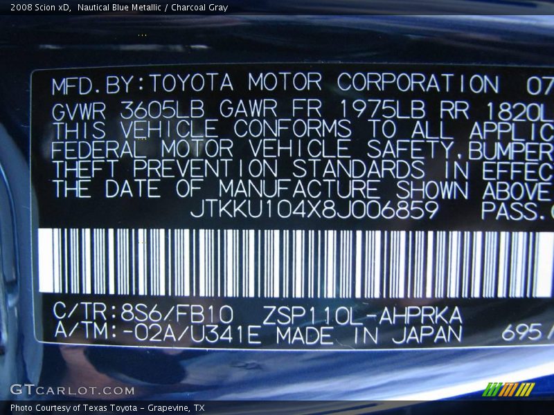 Nautical Blue Metallic / Charcoal Gray 2008 Scion xD