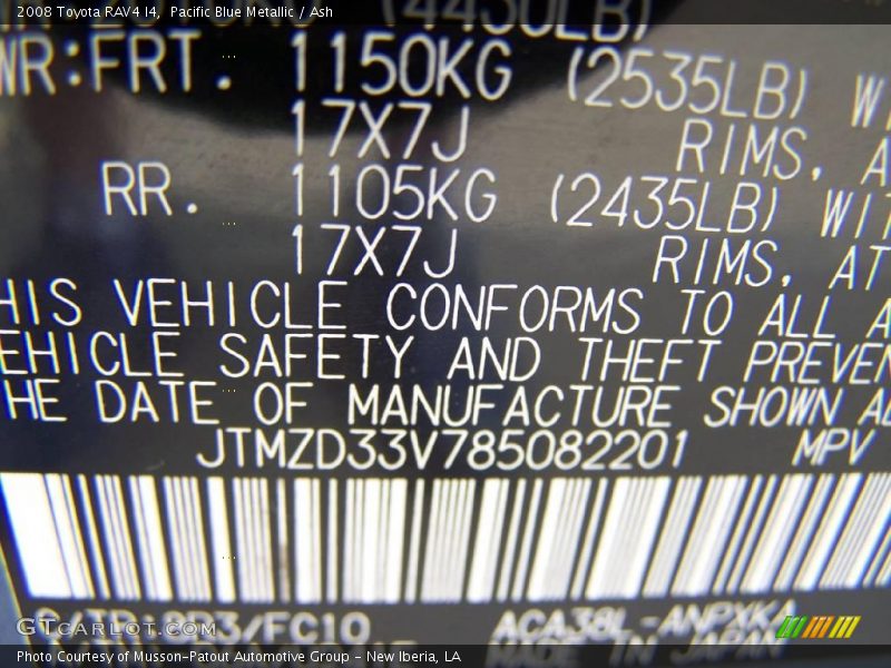 Pacific Blue Metallic / Ash 2008 Toyota RAV4 I4