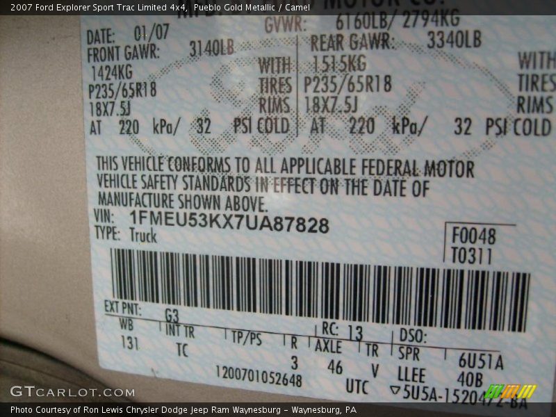 Pueblo Gold Metallic / Camel 2007 Ford Explorer Sport Trac Limited 4x4