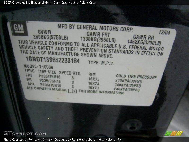 Dark Gray Metallic / Light Gray 2005 Chevrolet TrailBlazer LS 4x4