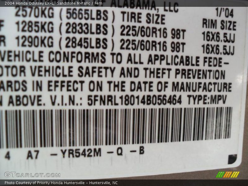 Sandstone Metallic / Fern 2004 Honda Odyssey EX-L