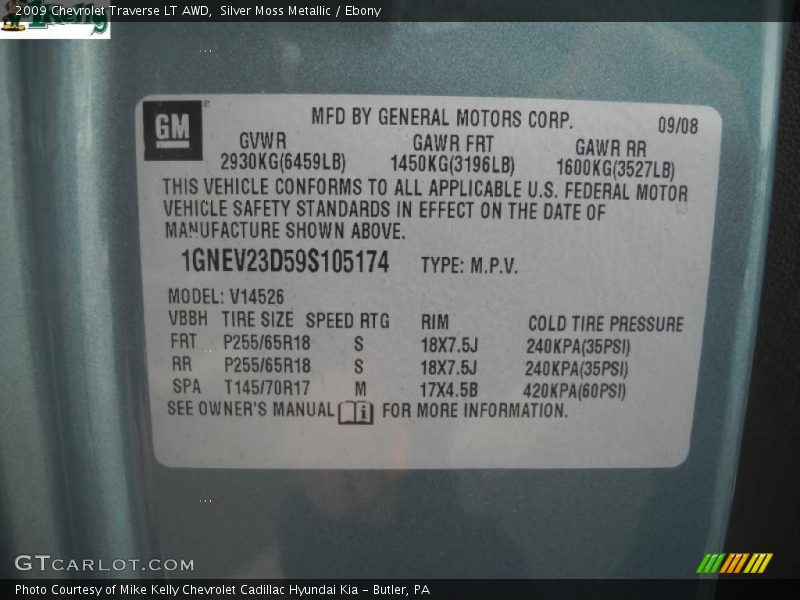 Silver Moss Metallic / Ebony 2009 Chevrolet Traverse LT AWD