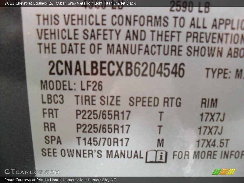 Cyber Gray Metallic / Light Titanium/Jet Black 2011 Chevrolet Equinox LS