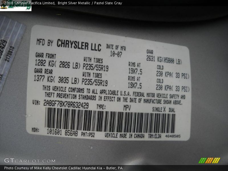 Bright Silver Metallic / Pastel Slate Gray 2008 Chrysler Pacifica Limited