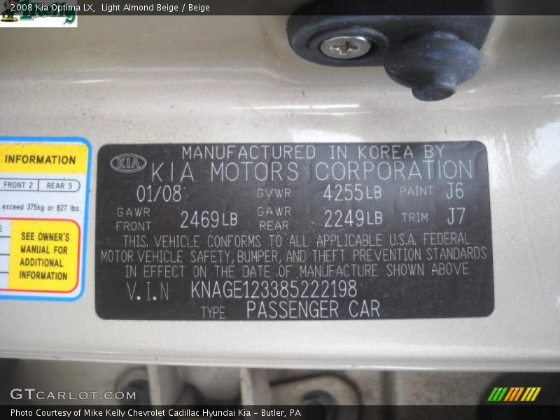 Light Almond Beige / Beige 2008 Kia Optima LX
