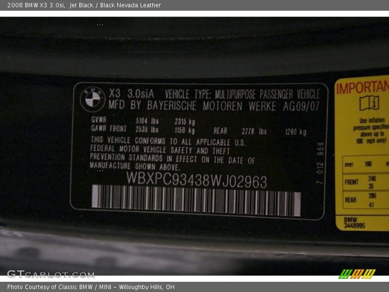 Jet Black / Black Nevada Leather 2008 BMW X3 3.0si