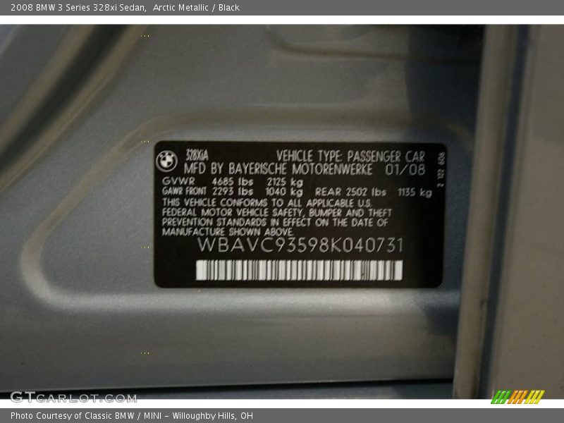 Arctic Metallic / Black 2008 BMW 3 Series 328xi Sedan