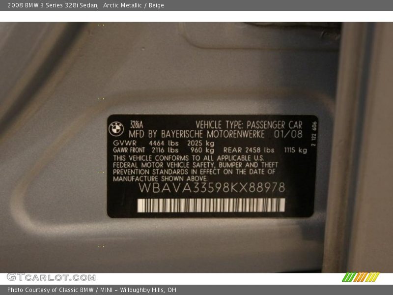 Arctic Metallic / Beige 2008 BMW 3 Series 328i Sedan
