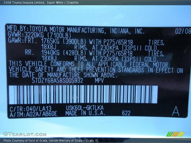 Super White / Graphite 2008 Toyota Sequoia Limited