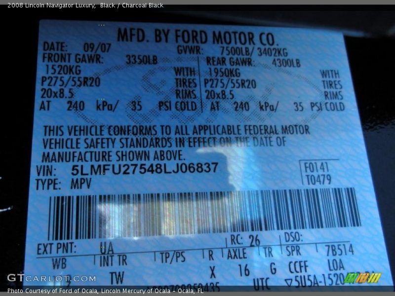 Black / Charcoal Black 2008 Lincoln Navigator Luxury