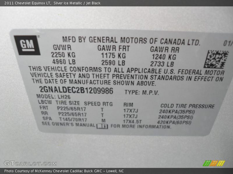 Silver Ice Metallic / Jet Black 2011 Chevrolet Equinox LT