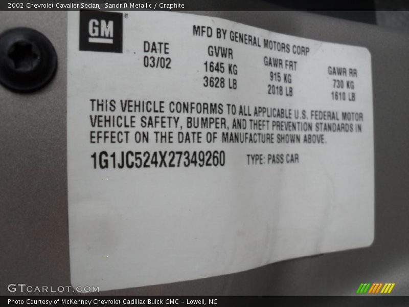 Sandrift Metallic / Graphite 2002 Chevrolet Cavalier Sedan