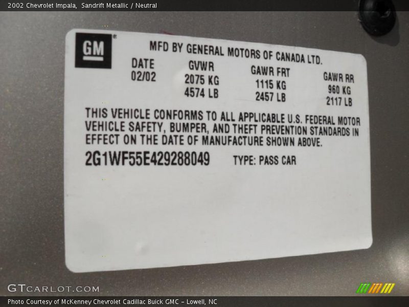 Sandrift Metallic / Neutral 2002 Chevrolet Impala