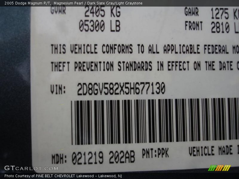 2005 Magnum R/T Magnesium Pearl Color Code PPK